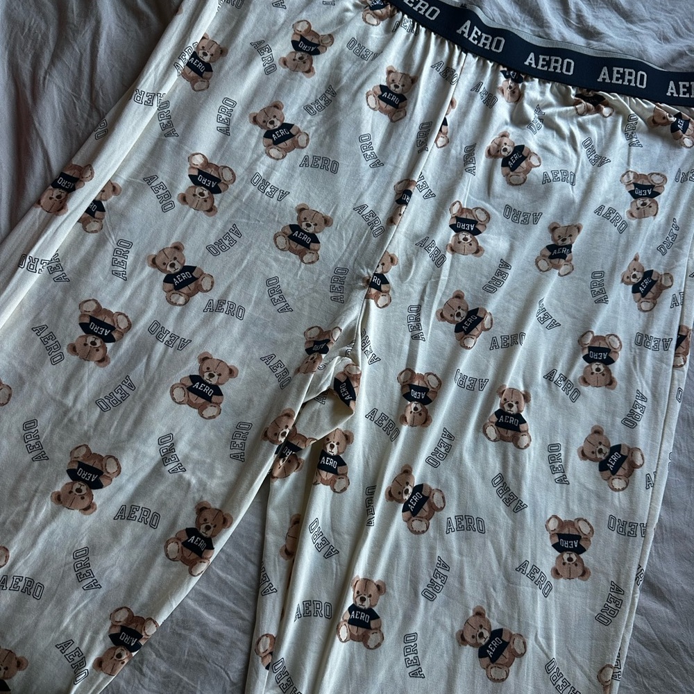 Aeropostale Cream and Brown Teddy Bear Pajama Bottoms